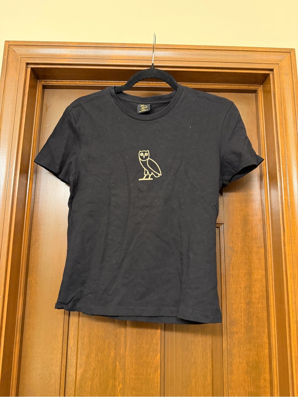 Black Short Sleeve Tee with Gold Owl Logo